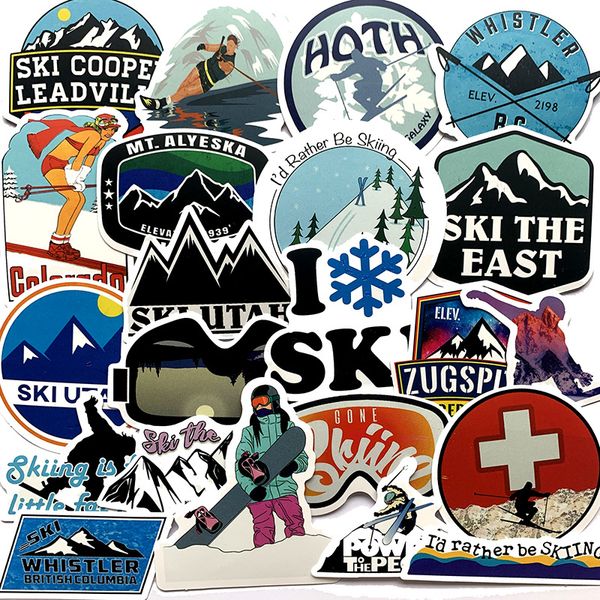 50Pcs-Lot Pack Winter Skiing Snow Mountain Graffiti Stickers For Luggage Laptop Skateboard Snowboard Refrigerator Ski Decal Stickers
