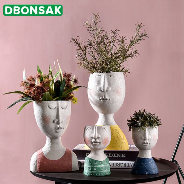 Art Portrait Flower Pot Vase Sculpture Resin Human Face Family Flower Pot Handmade Garden Storage Flower Arrangement Home Decors Y200709