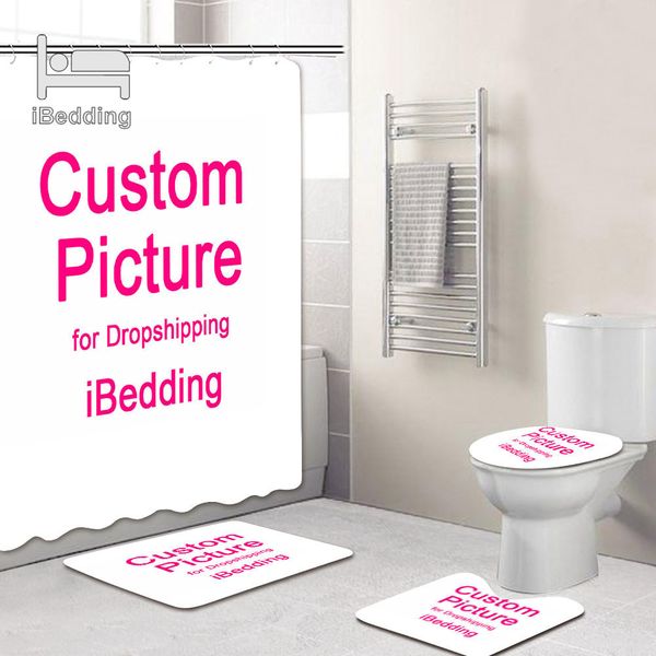 IBedding Bathroom Mat Set Waterproof Bath Curtains POD Customized Photo Polyester Bathroom Decor with Hooks 4pcs-set 201030