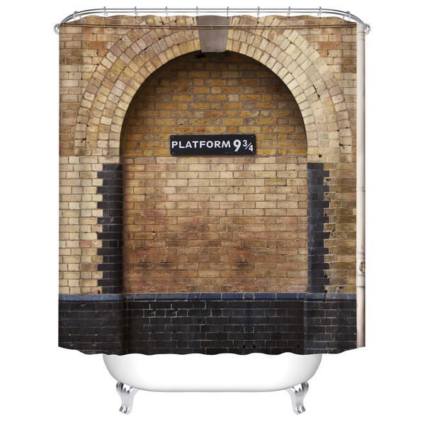 Platform 9 and 3-4 at London&#039;s King&#039;s Cross Station Brown Wall Vintage Shower Curtain Waterproof Bathroom Decor Curtains T200711