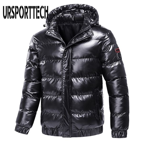 New Bright Leather Winter Men&#039;s Jacket Casual Parka Outwear Waterproof Thicken Warm Stand Collar Outwear Coat Men Clothing 201209
