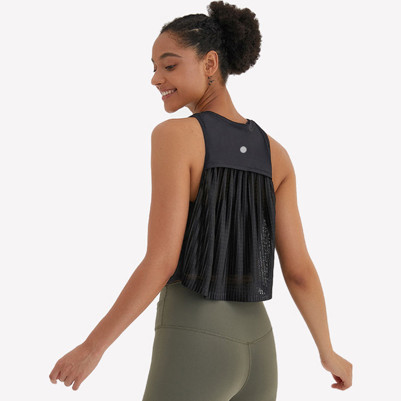 Women yoga tops sleeveless mesh tanks vest pleated wrinkled sports blouse fitness Yoga quick dry solid color Fashion Outdoor Yoga T-Shirt