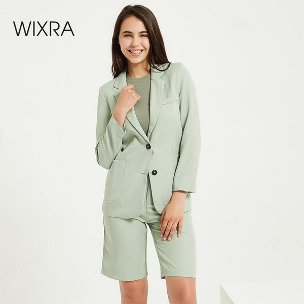 Wixra Women&#039;s Blazer Summer Autumn Pretty Color Green Blazer Button High Street Long Sleeve Coat Outerwear 201201