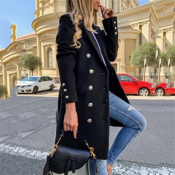 Women&#039;s Black Long Trench Coat Faux Wool Blend Double Breasted Vintage Elegant Plus Size Winter Outerwear