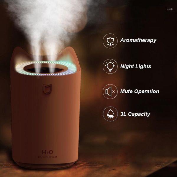 Humidifiers ELOOLE 3000ML Double Nozzle Humidifier Cool Mist Aroma Diffuser With Colorful LED Light Heavy Fog Ultrasonic USB Humidificador1