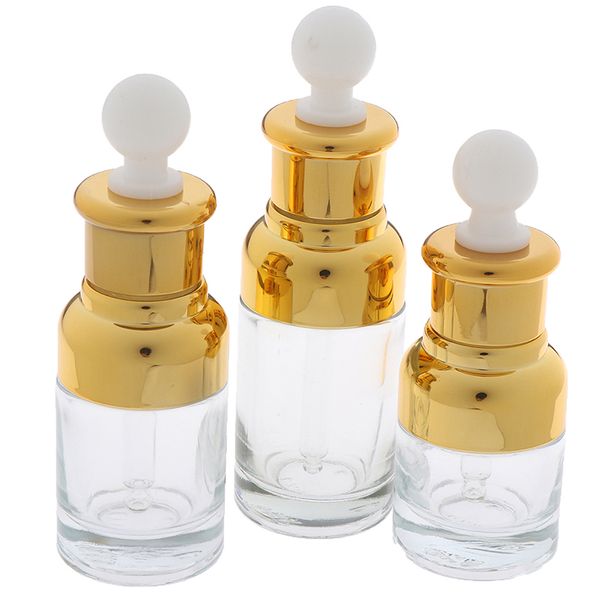 Gold Glass Dropper Bottle 20 30 50ml Luxury Bottle with Gold Cap for Essential Oil Perfume Sample Bottles Cosmetic Liquid Containers