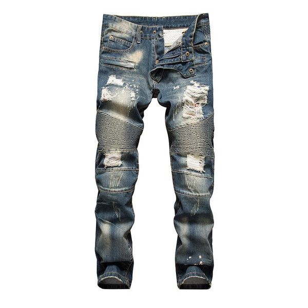 2021 Fashion New Men Jeans Cool Mens Distressed Ripped Jeans Fashion Designer Straight Motorcycle Biker Jeans Causal Denim Pants