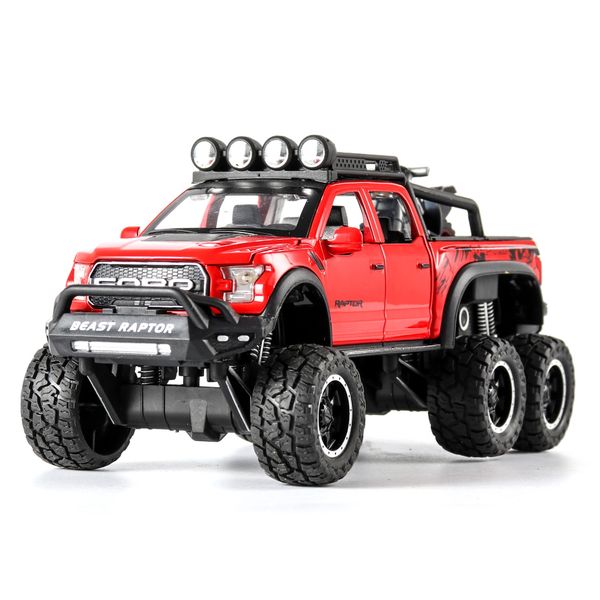 1:32 Raptor F150 Big Wheel Alloy diecasts & toy Car Model With Sound-Light-Pull-back Car Toys For Children Kids Xmas Gifts LJ200930