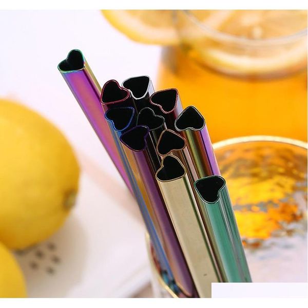 Drinking Straw Reusable Metal Straw Heart-Shaped Bubble Tea Straws 304 Stainless Steel Pearl Milkshake Straw 21.5Cm Lx3094 Toc3C