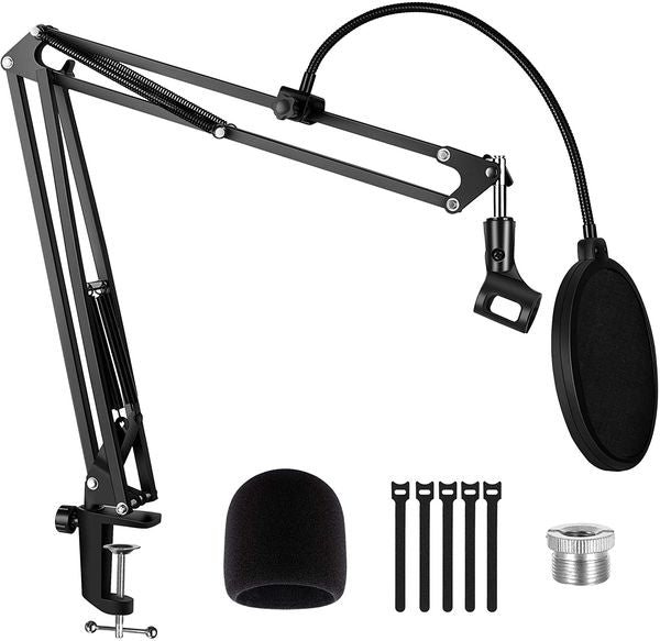 Microphone Arm Stand, Max Load 4.0 lb Adjustable Suspension Boom Scissor Arm Stand with 3-8&quot; to 5-8&quot; Adapter Pop Filter Mic Clip H