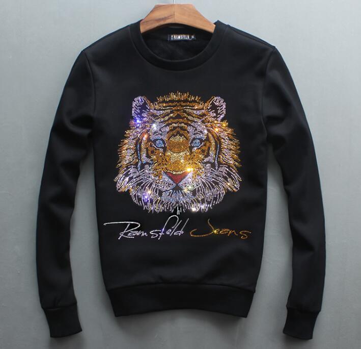 New Autumn of 2021 Hoodies Men&#039;s Head Round Neck Sweatershirt Diamonds Tiger Youth Leisure Hoody 5y96