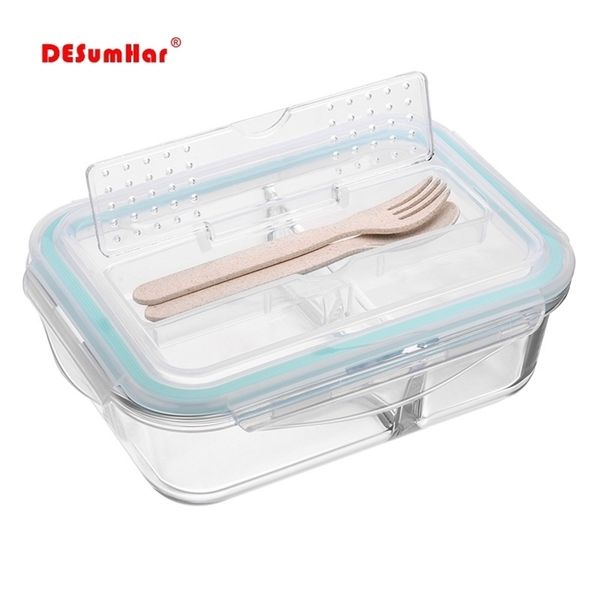 Korean style Lunch Box Glass Microwave Bento Box Food Storage Box school food containers with compartments for kids 201016