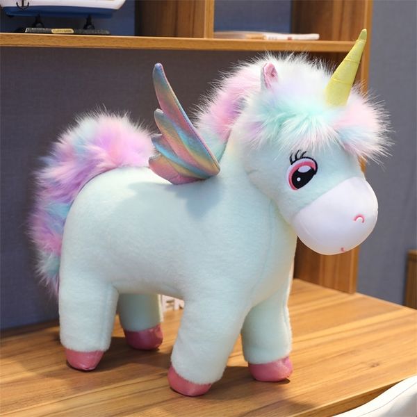 Fantastic Rainbow Unicorns Plush toy Giant Unicorn Toy Stuffed Animals Doll Fluffy Hair Horse Toys for Children Girls Xmas Gift LJ200915