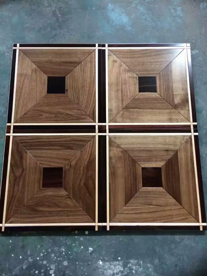 Dark color Walnut hardwood flooring household inlay wallpaper rugs high-end wooden marquetry bedroom decoration medallion panel tile Home timber par