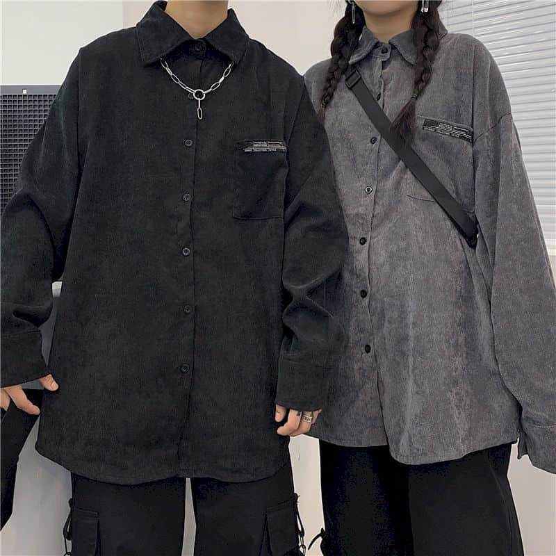 2021 New Korean Ins Women Blouses Trend Dark Harajuku Loose Wild Couple Corduroy Thin Coat Long Sleeve Shirts Punk Goth Zwsn