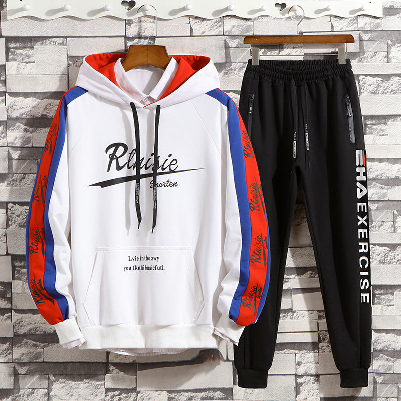 2021 New Men Set Running Jogger Tracksuit Spring Autumn Letter Printed Hoodies+pants Sport Mens Sweatsuits R6di