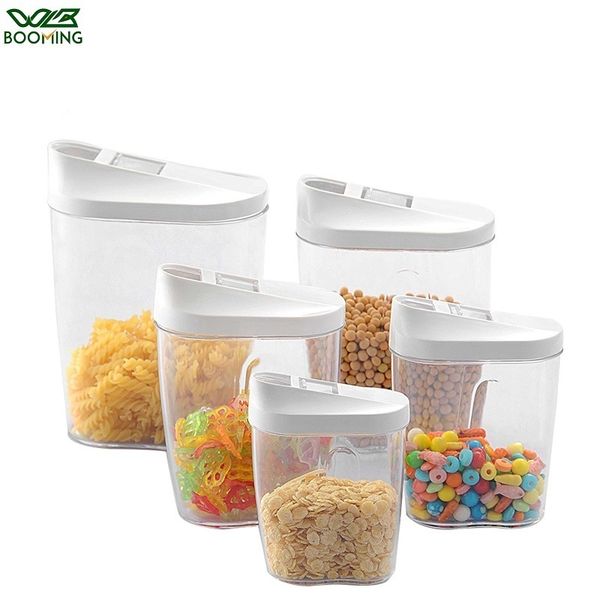 WBBOOMING 5Pcs-Set High Quality Storage Box Clear Container with Pour Lids Kitchen Food Sealed Snacks Dried Fruit Grains Bottles 201030