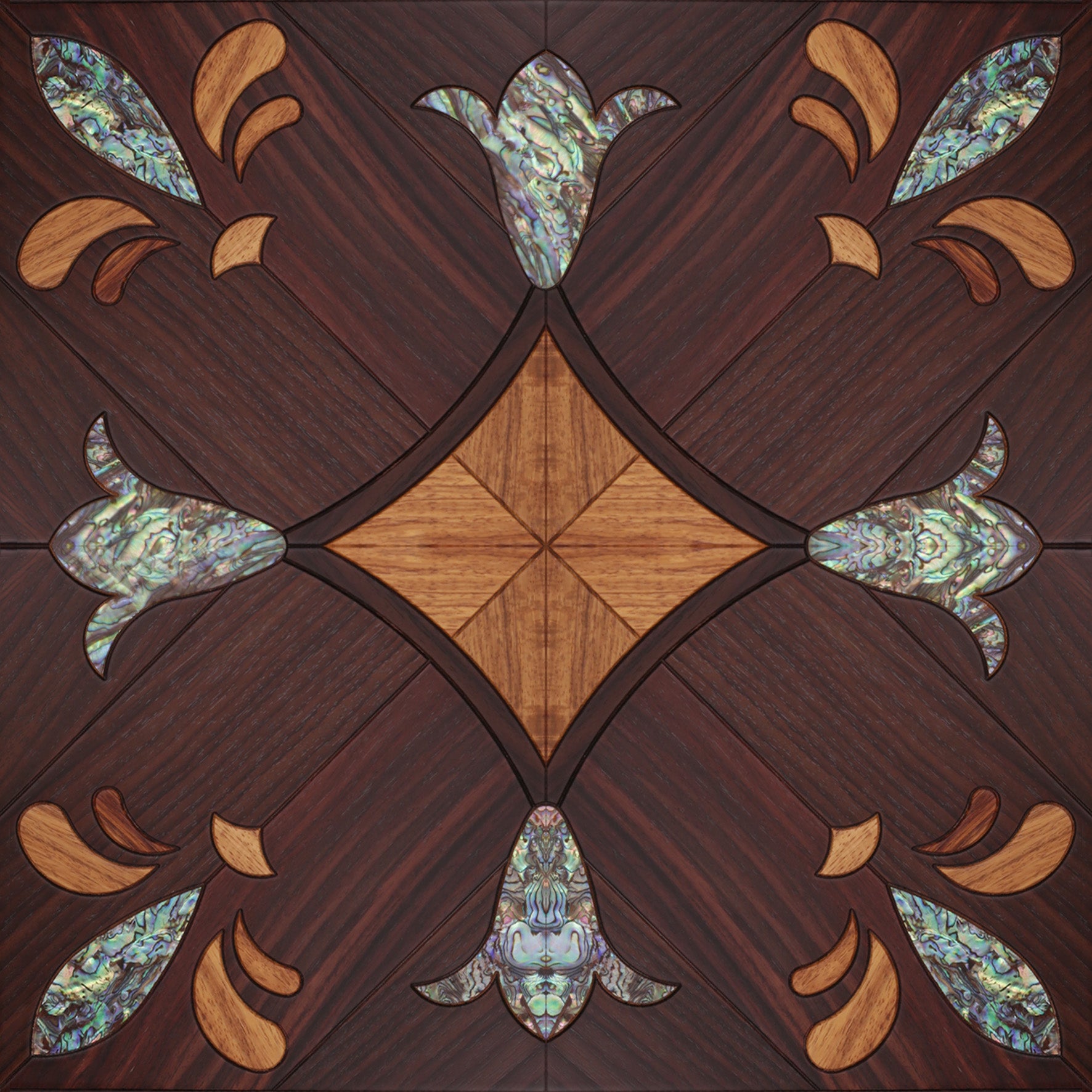 Black Shell designed flooring medallion flower inlay parquetry marquetry wall decor interior hardwood tile kosso timber parkett art panels