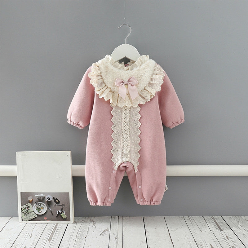2021 New Girl Outfit Winter Infant Thick Warm Christmas Rompers for Girls Jumpsuit Newborn Baby Clothes Pink 0-2y V3hg