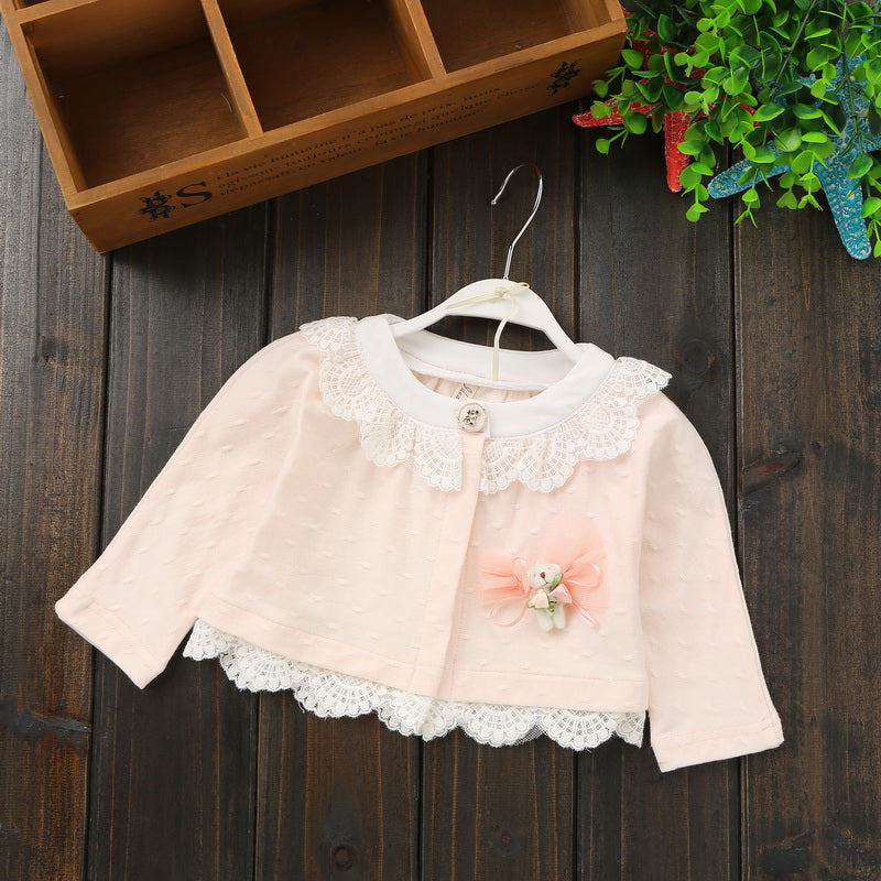 2021 New Coat 100% Cotton Lace Newborn Girls Outerwear for Princess Party Wedding Birthday Baby Clothes with Bear Toy Jsrd