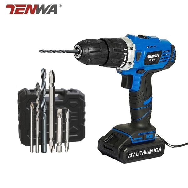 TENWA 20V Impact Cordless Drill Electric Screwdriver USB Output 13Pcs Drill Bit With Box LED LIGHT 1500mAh Battery Mini Drill 201225