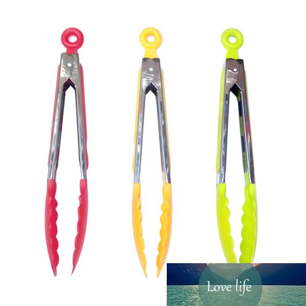4YANG Silicone Kitchen Cooking Salad Serving BBQ Tongs Stainless Steel Handle Utensil Barbeque Tongs Food Clip Color Random