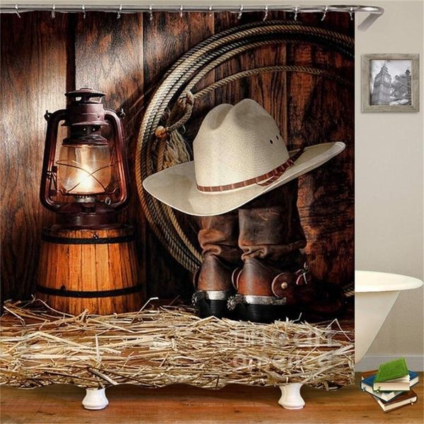 Vintage Western Shower Curtain Art of Cowboy Riding Horse Towards Sunset High Quality Waterproof Curtain For Bathroom with Hooks Y200108