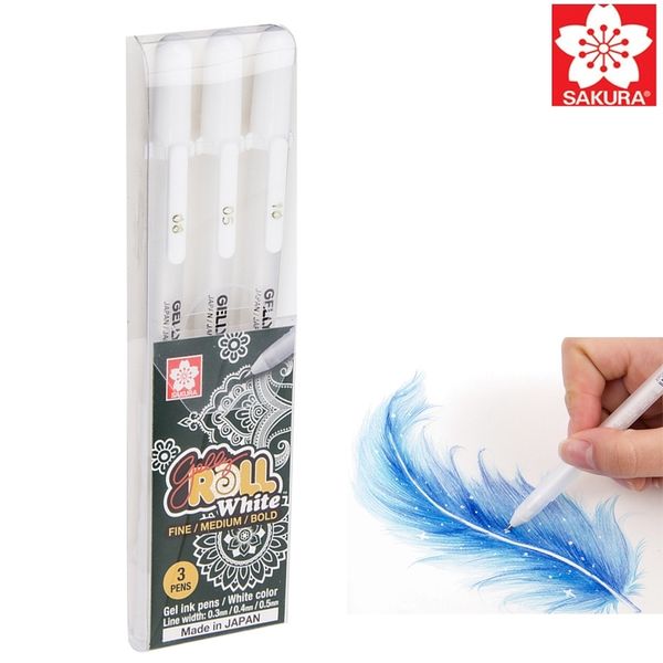 Sakura Gelly Roll Classic Highlights Pens Bright White Ink Art Marker 3 Pieces 05-08-10 For Drawing illustrations Manga Comics Y200709