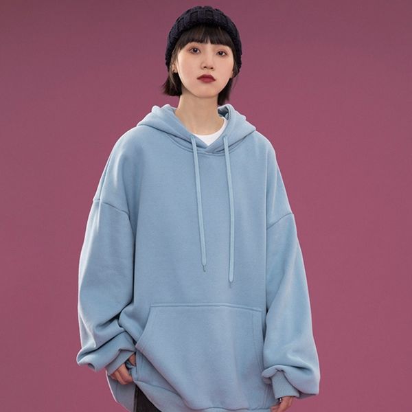 Korean New Candy colors Hoodie Womens Long Sleeve Sweatshirt winter Hooded Warm Tops Blouse With Pocket Harajuku Pullover Casual 201113
