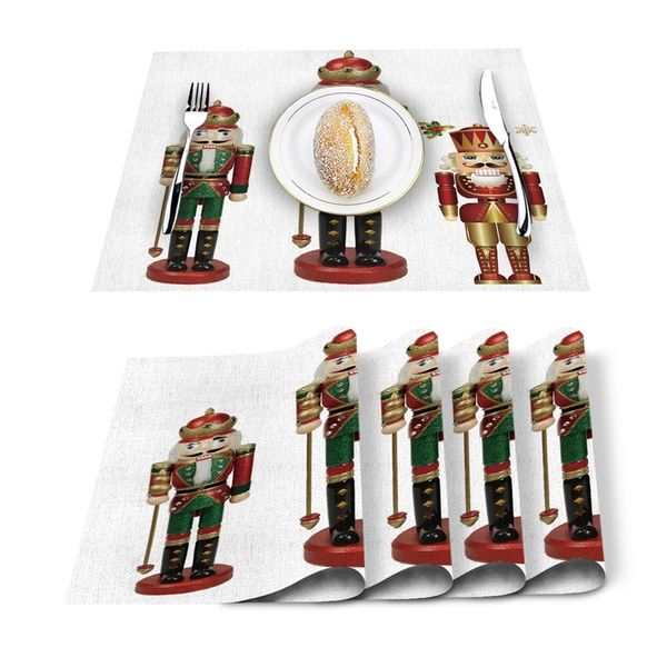 4-6pcs Set Table Mats Nutcracker Soldier Printed Cotton Linen Table Napkin Kitchen Accessories Home Party Decorative Placemats T200415