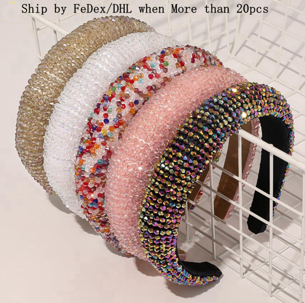 Crystal Hair Hoops Hair Bands Shiny Padded Diamond Headband Women Headwear Wedding Headdress Boutique Girls Hair Accessories