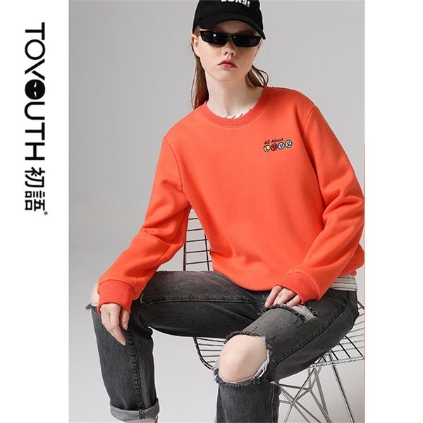 Toyouth Women Streetwear Sweatshirts Casual Letter Embroidery Long Sleeve Hoodies Female Tops 201217