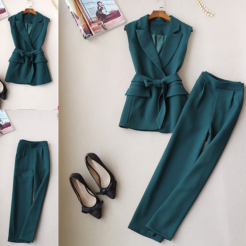 pant suits for women temperament sleeveless vest fashion office lady slim vest wide leg pants nine pants suit conbinaison femme