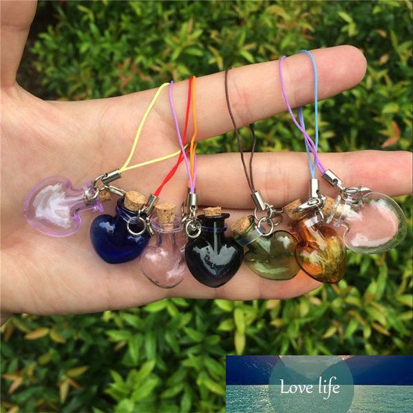 Love Heart Shaped Mini Glass Bottles With Corks Lobster Clasp Keychains DIY Small Gifts Jars Mix 7 Colors 10 Sets