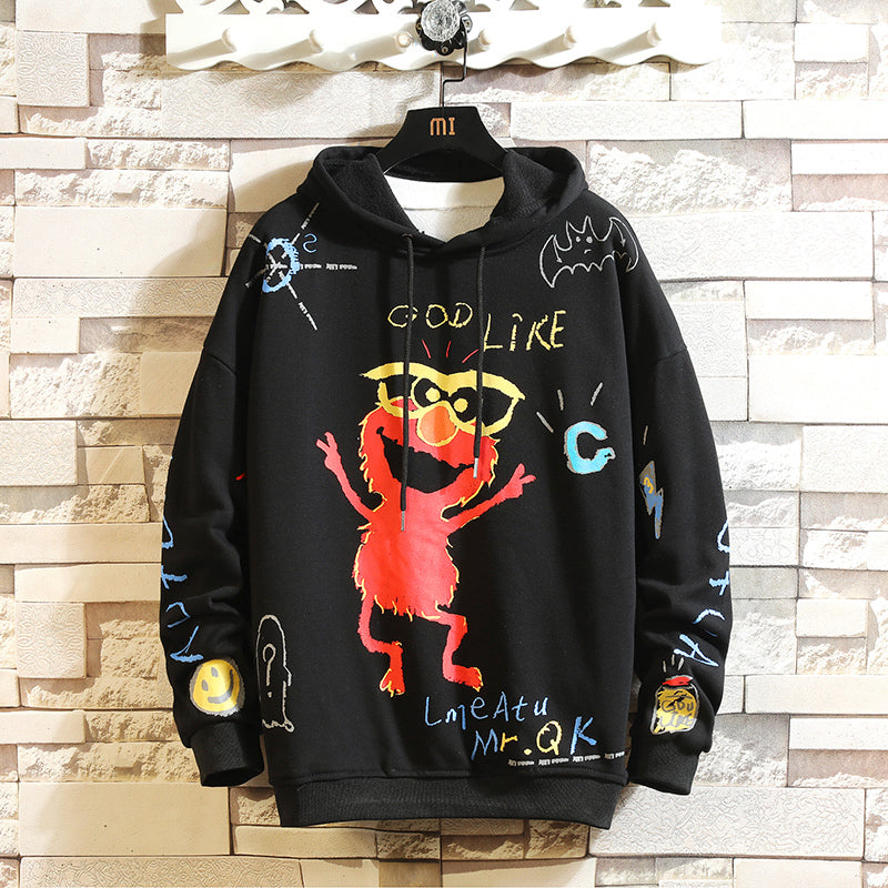 2021 New Japan Style Casual O-neck Spring Autumn Print Hoodie Sweatshirt Men&#039;s Thick Fleece Hip Hop High Streetwear Clothes 5g7v