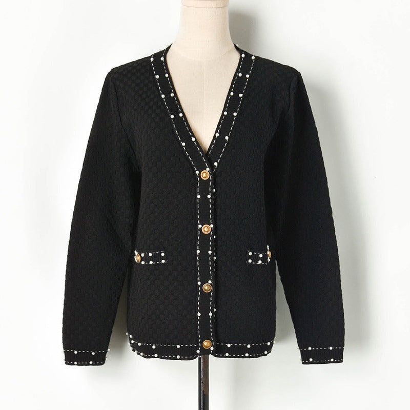 New Luxury Track for Women Cardigans in Naughty with Decorative on v Beading Designer Female Blouses Elegant Buttons Autumn Coats Top T1d5