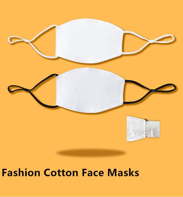 Adult Kids Blank Sublimation Face Masks With Filter Pocket Can Put PM2.5 Gasket Adjustable Earloop Cotton Mask for Transfer Print FY0080