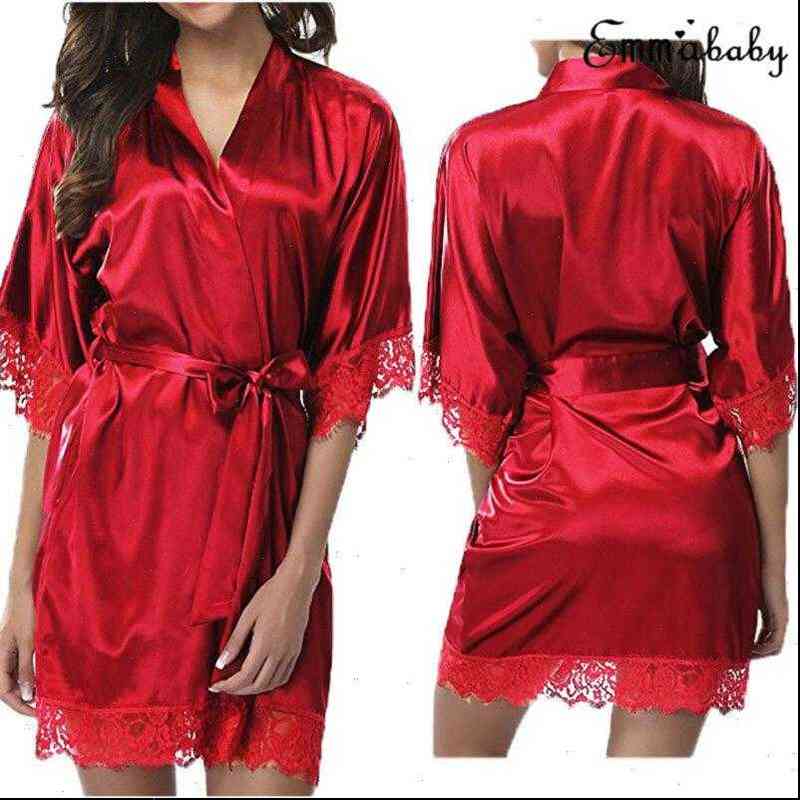 Ladies Women Dresses Satin Robe Dressing Gown Bridal Wedding Bride Kimono Nightwear Half Sleeve Soft Slim Homewear Female Bathrobes