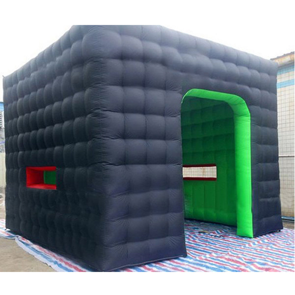 Celebration ceremony 5x5m big green-black inflatable cube tent square kiosk with door for outdoor events