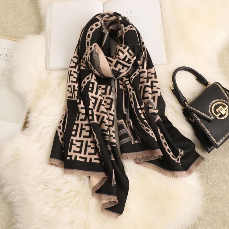 Scarves 2022 Autumn And Winter Women&#039;s Scarf Letter Chain Pattern Imitation Cashmere Warm Thickening Versatile Long Shawl Dual Purpo