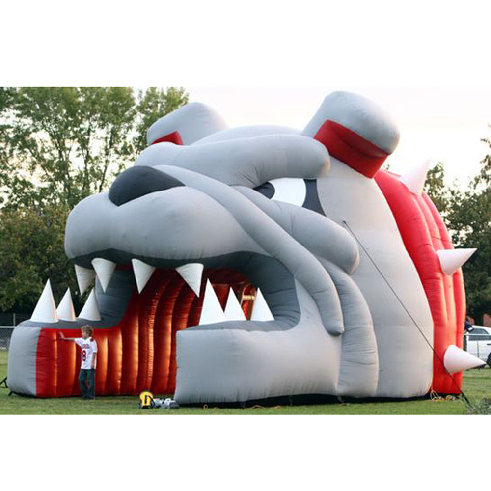 Cute giant outdoor inflatable bulldog tunnel animal mascot head entry channel football helmet tent for sports events