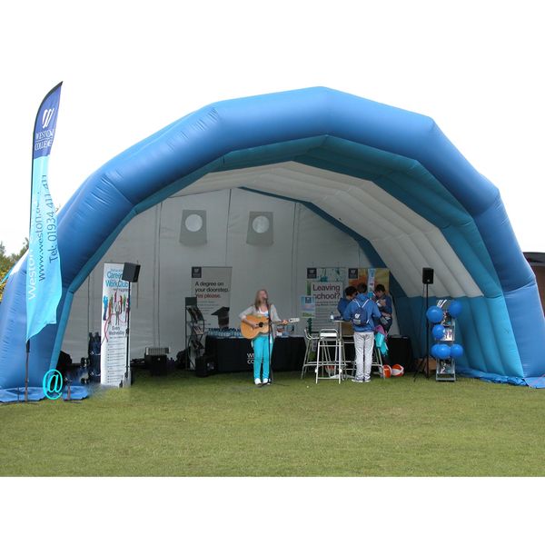 Ourdoor Event Mobile Inflatable Stage Roof Giant Blue And White Inflatables Stages Cover Dome Tunnel tent For Sale
