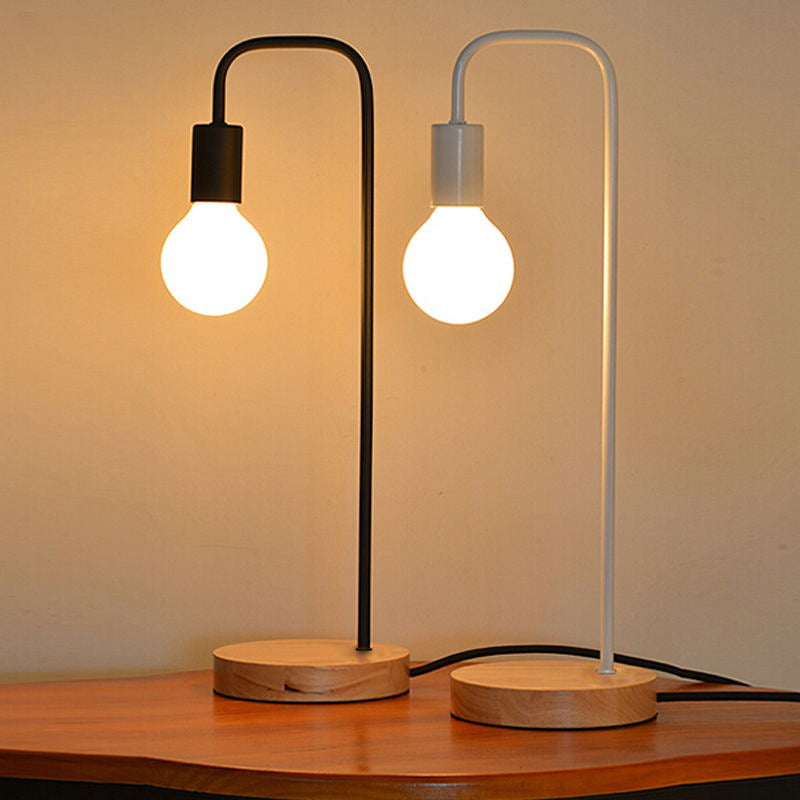Simple Design Nordic Style LED Desk Lamp - Wooden Base, Iron Frame for Comfortable Readings