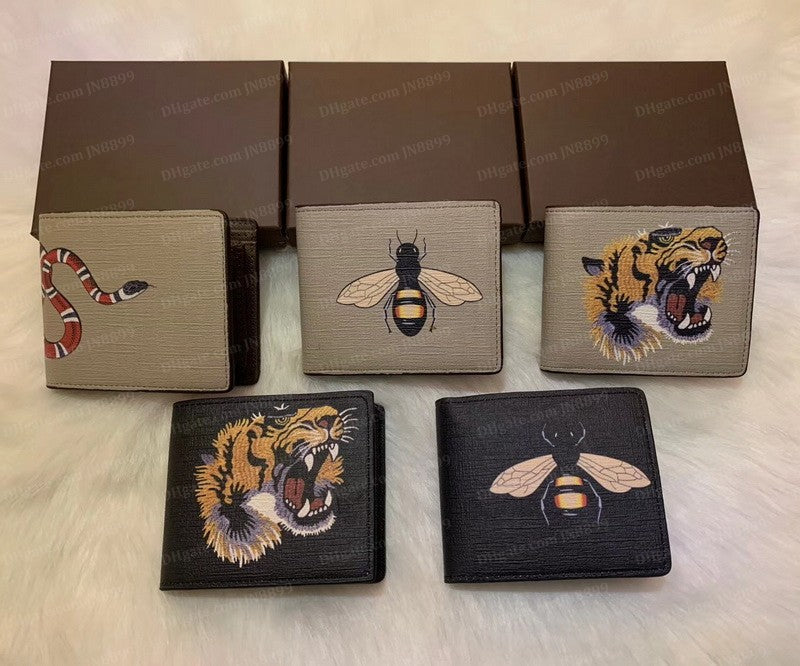 Men Animal Short Wallet Leather Black Snake Tiger Bee Wallets Women Style Purse Wallet Card Holders With Gift Box