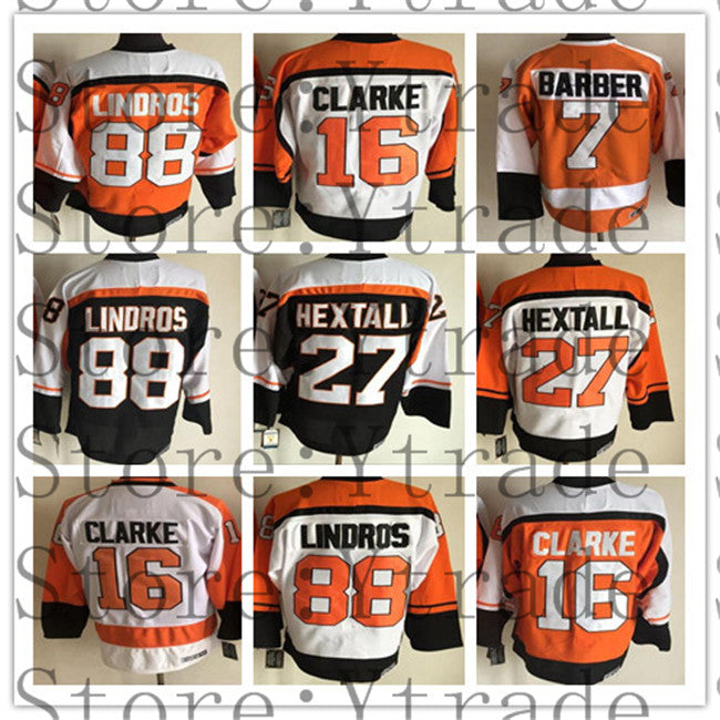 CCM Vintage Hockey Jersey 27 Ron Hextall 88 Eric Lindros 16 Bobby Clarke 28 Giroux Orange Jersey 1 Bernie Parent 7 Bill Barber Retro Ice Jerseys Whi