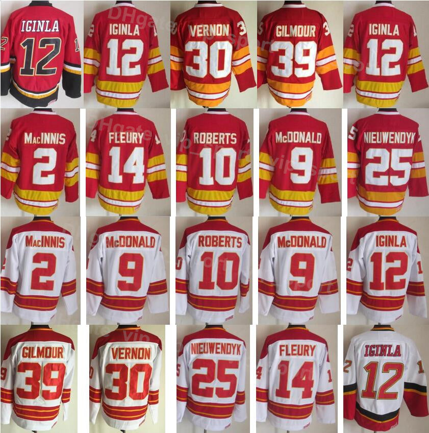 Vintage Hockey Retro 39 Doug Gilmour Jersey 12 Jarome Iginla 2 Al Macinnis 9 Lanny McDonald 10 Gary Roberts 14 Theoren Fleury 25 Joe Nieuwendyk 30 M