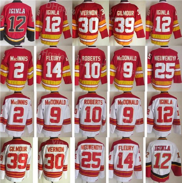 Vintage Hockey Retro 39 Doug Gilmour Jersey 12 Jarome Iginla 2 Al Macinnis 9 Lanny McDonald 10 Gary Roberts 14 Theoren Fleury 25 Joe Nieuwen
