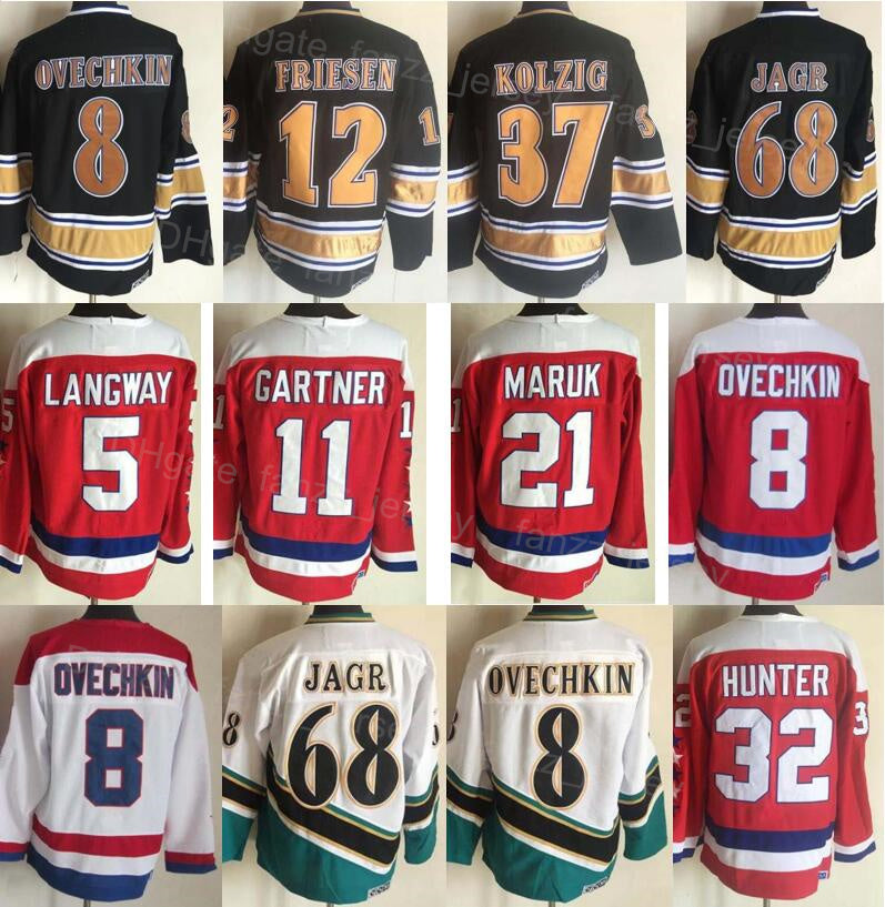 Men Retro Hockey Vintage 21 Dennis Maruk Jerseys 11 Mike Gartner 32 Dale Hunter 5 Rod Langway 8 Alex Alexander 68 Jaromir Jagr 12 Jeff Friesen 37 Ko