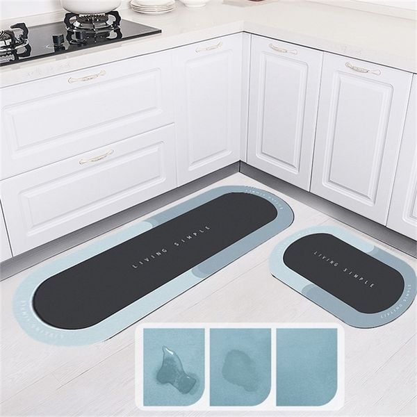 Long Kitchen Mat Rubber Area Rug Super Absorbent Floor Mats Napa Skin Oval Bathmat Easy To Clean Non-slop Tapis 220301