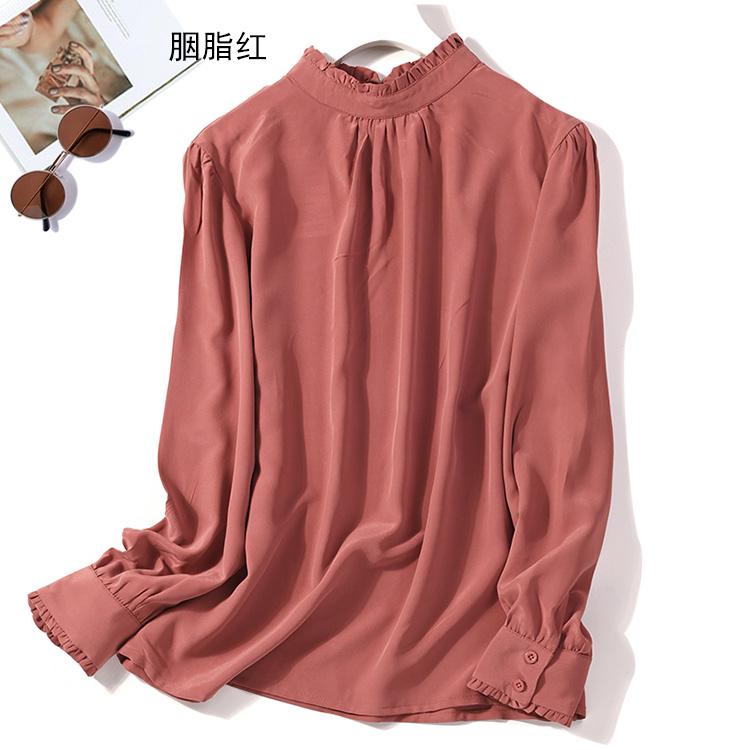 Women&#039;s Blouses & Shirts Silk 16 Loose Type Top T-Shirts Long Sleeves Pure Color Shirt M-L-XL